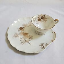 Vintage Royal Carlton Golden Pine Cone Snack Set Shell White Plate w/ Tea Cup picture
