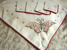 Vintage 20s 30s Tablecloth Embroidered  Butterflies 35