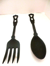 Vintage MCM Black Cast Metal Fork And Spoon 10