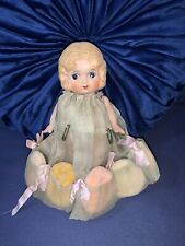 Vintage Kewpie Doll Powder Puff Holder Dress Jointed Arms Frozen Legs Rare Japan picture