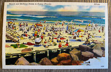 Postcard Beach And Bathing Scene In Sunny Florida FL Linen Swimsuit Tanning picture