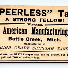 c.1900 American Mfg. Co. Peerless Shipping Tag Salesman Sample Battle Creek MI picture