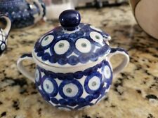 Vintage Boleslawiec Dots Blue Polish Pottery 4