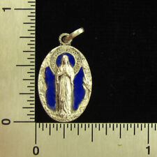 Vintage Mary Lourdes Indigo Enamel Medal Catholic Petite Medal Small Size picture
