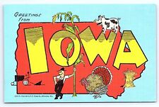 Postcard Greetings From Iowa Large Letter Greetings Map EC Kropp Co. picture
