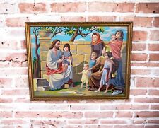 Vtg Framed Paint-by-Number of Jesus w/Children Colorful Religious Art 25.5x19.5” picture
