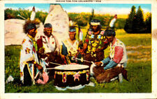 Indian Tom-Tom Drummers - Native American - Unposted Linen Postcard picture