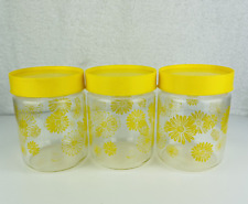 Corning Ware Glass Yellow Daisy Flower 1970's Vtg Lidded Jars Set of 3 Stackable picture