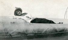 BC256 Original Vtg Photo WOMAN LOUNGING LIFE BOAT ABOARD SHIP c Early 1900's picture