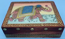Vintage Lucky Elephant Decorative Ring Box Wooden & Brass Trinket Box Jewelry picture