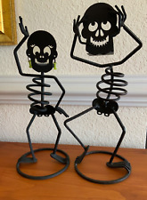Partylite Large Mr & Mrs Bones Candle Holders Set Halloween Skeleton Retired picture