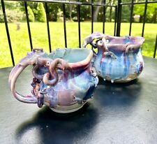 Vtg Signed CARA Jean Studio Clay Pottery OCEAN ANGEL Pitcher Vases 9” and 10” picture