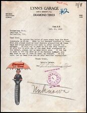 1916 Faith SD - Lynns Garage - Diamond Tires - Color Rare Letter Head Bill picture