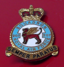 RAF Royal Air Force Enamel Pin Badge RAF No 207 Squadron HW Miller Queens Crown picture