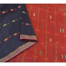 Sanskriti Vintage Blue Sarees Blend Silk Handwoven Bengali Tant Sari Fabric picture