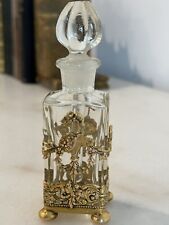 Antique Apollo Gold Gilt Ormolu Filigree Glass Perfume Bottle With Stopper 1920 picture