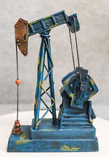Western Rustic Blue Vintage Nodding Donkey Pumpjack Oil Derrick Rig Figurine picture