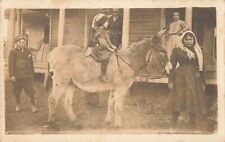 Young Girl on Mule House Family Scene c1910 Real Photo RPPC picture