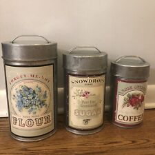 Set Of 3 Metal Nesting Floral Canisters Decorative Farm House Kitchen Decor picture