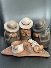 Terra Cotta Clay Three men 3 amigos praying Made in Lima Peru pottery picture