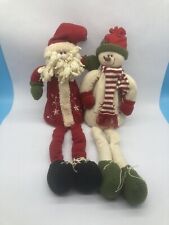 Vintage Spring Body Jingle Bell Santa & Snowman Christmas Long Leg/Poseable Arms picture
