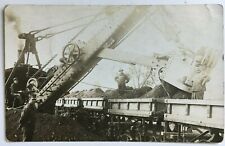 1913 NY RPPC Postcard Construction machinery Crane loading Lathrop & Shea cars picture