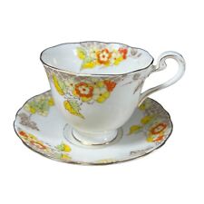 Vintage England Cynthia Radfords Tea Cup Saucer Set Orange Yellow Green Floral picture