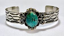 Signed Navajo Indians Nickel Silver & Turquoise Cuff Bracelet by J Cleveland picture