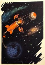 1964 Vintage Postcard Space Rocket Soviet Propaganda Patriotic card picture