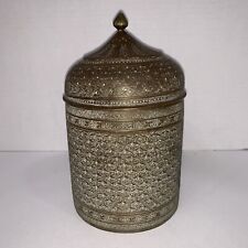 Vintage /Antique Decorative Indian Brass Engraved Container Tea/ Tobacco 7.5” picture