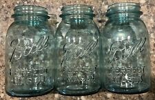3 Vintage BLUE 1 Quart Ball Jars - Perfect Mason picture