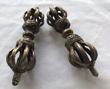 Tibetan/Nepalese Buddhist Antique Bronze Metal Pair Of Vajra Amulets. 8 Prong. picture