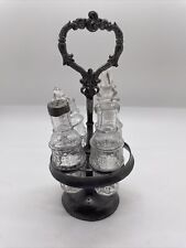 Vintage 4 Piece Cruet Set With Rotating Condiment Stand 6 1/4” Tall picture
