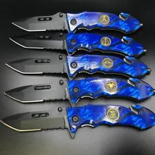 5PCS MILITARY Tactical Blue Quick OpenFolding Pocket Knife 8.25” Survival EDC picture