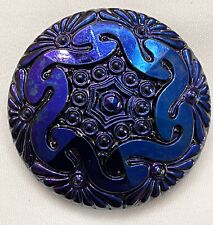 Large Vintage Czech Glass Patterned Button w/Blue & Purple Carnival Luster (CZ) picture