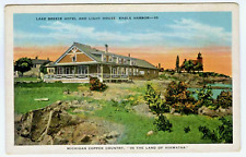Eagle Harbor Michigan MI Lake Breeze Hotel & Light House Postcard picture