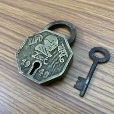 1940's BRASS PADLOCK OR LOCK WITH KEY OLD OR ANTIQUE, POTRAIT OF GANDHI. picture