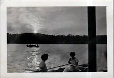 Vintage 1950s Photo Sunset Silhouette Women Rowboat on Lake picture