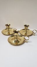 Three BALDWIN Solid Brass Candlestick Holders with Finger Ring Vintage Decor picture