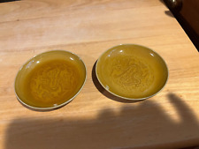 2 Antique Japanese Yellow Glazed Minpei Awaji Small Dish DRAGON Scene 4