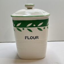 Vintage Ceramic Flour Canister Made In Japan Cream with Green Leaves 7 1/4” picture