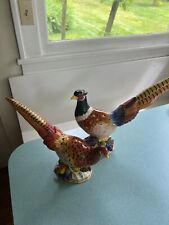 RARE Large Pair Pheasants Fitz And Floyd Venezia Pottery Rooster & Hen picture