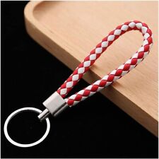 Braided Strap Keyring Keychain Car Key Chain Ring Key Fob Red White picture