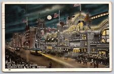 Chicago Illinois~Well Lit Downtown Wabash Avenue Coliseum @ Night~1920 Postcard picture