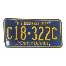 Vintage 1972 Pennsylvania license plate tag M.V Business C18-322C Man Cave Penna picture