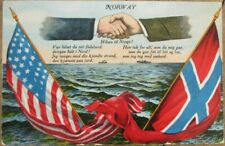 American and Norwegian Flags 1907 Patriotic Postcard, Handshake Norway picture