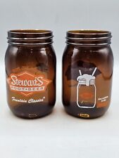 (2) VINTAGE Stewart's Root Beer Amber Glass 16 oz Mason Jar Drinking Glass picture