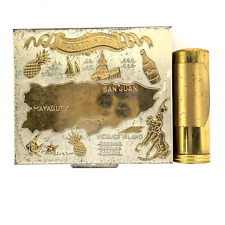 Vintage Puerto Rico Souvenir Metal Powder Compact Ritz Lipstick Gold Silver picture