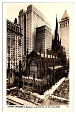 RPPC Trinity Church at Broadway and Wall Street, NY Postcard picture