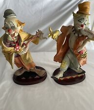 Vintage Collectible Set of 2 Ceramic Resin Clowns Playing Instruments picture